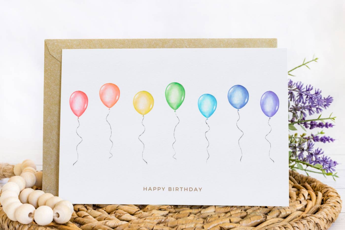 "Happy Birthday" Balloon Card - Includes Kraft Envelope
