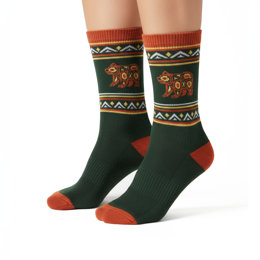 Unisex Spirit Bear Outdoor Mid-Calf Socks | Cushioned Cotton Blend Hiking Socks & Camping Socks